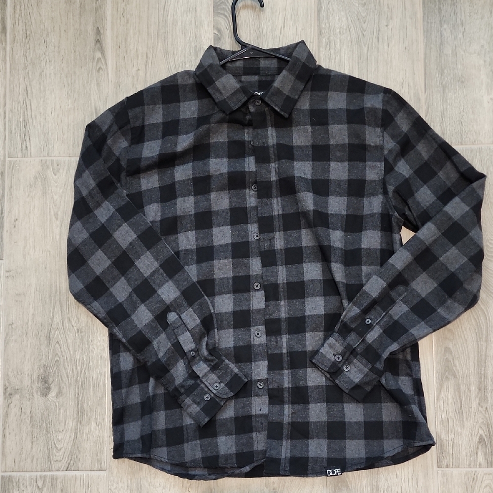DOPE Black and Gray Plaid Button Down Shirt
